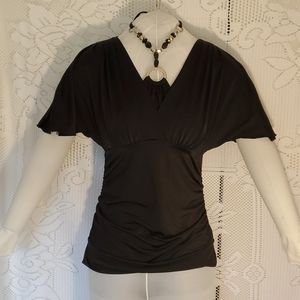 MyMichelle flutter sleeve top with necktie jewels